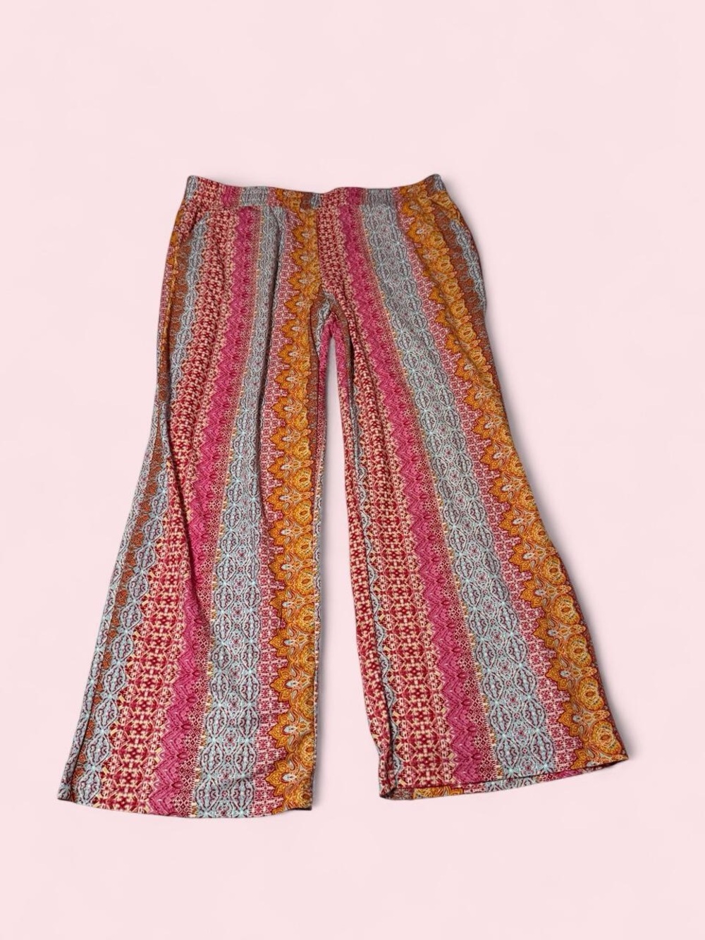 Belle Beach Striped Boho Wide-Leg Pants - Pink Multi seen on qvc